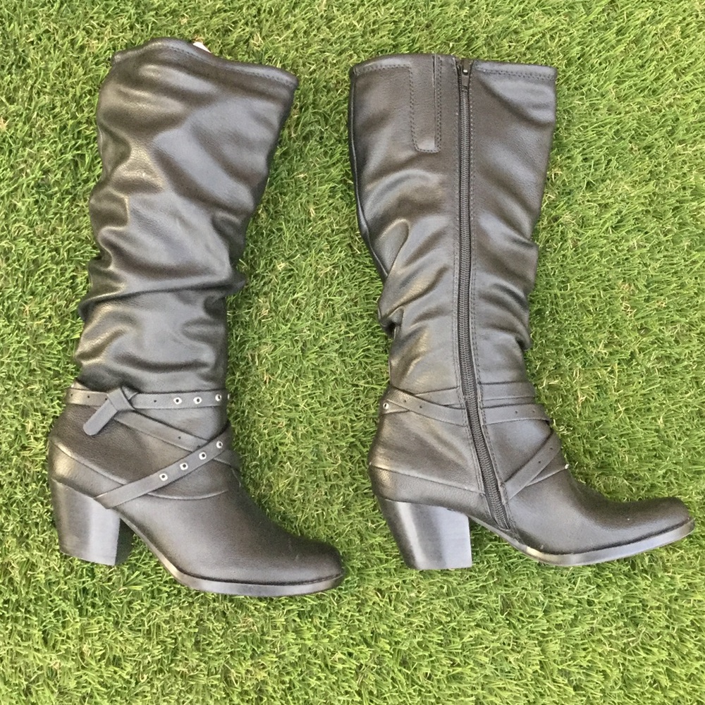 Black faux leather boots